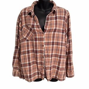 Altar'd State Plaid Button Down Shirt - Brown and Tan